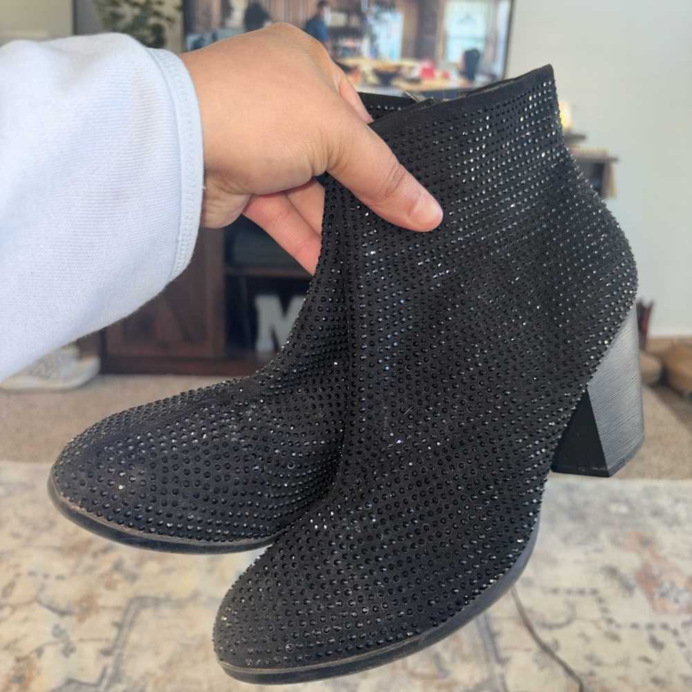 Juicy Couture Black Rhinestone Ankle Boots